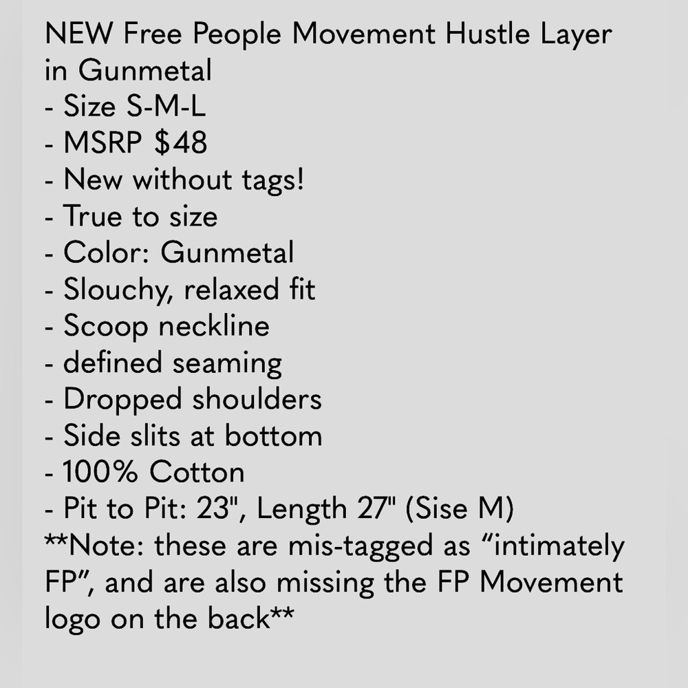 Free People Movement Hustle Layer in Gunmetal NWOT ** read description** - Picture 7 of 7